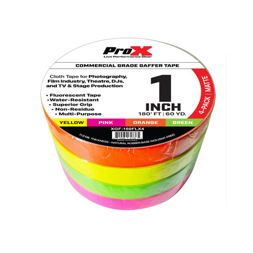 4-Pack 1" 180' 60YD Multi-Color Fluorescent Commercial Grade Gaffer Tape Pros Choice Non-Residue