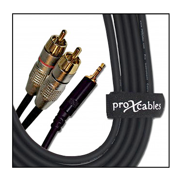 ProX 15 ft Cable 3.5mm TRS to Dual RCA Male