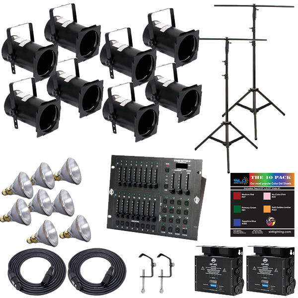 Stage System 1 PAR38 Lighting Package with 8 Lights and Stands